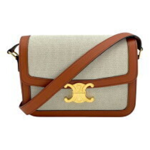 Celine Handbags - Celine Triomphe Bag Tan Textile Calf Leather